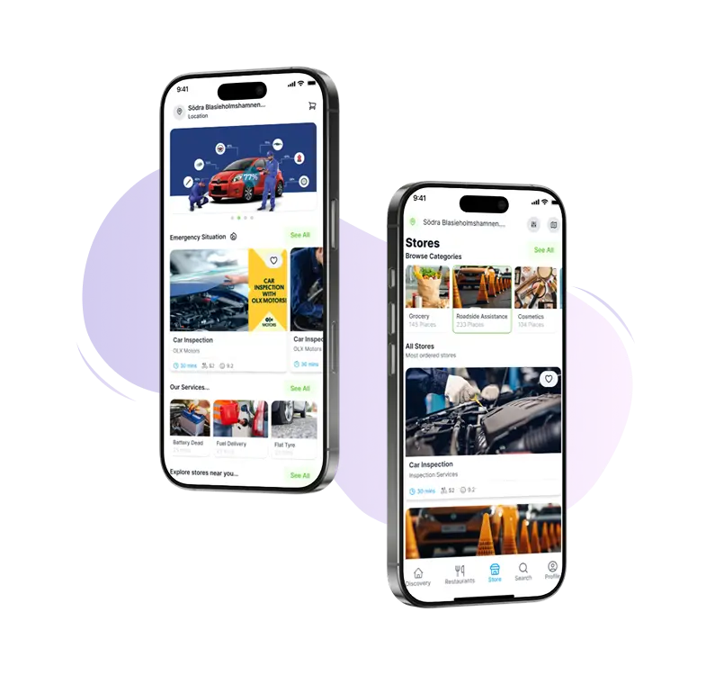Enatega's customer app is designed for instant roadside assistance.