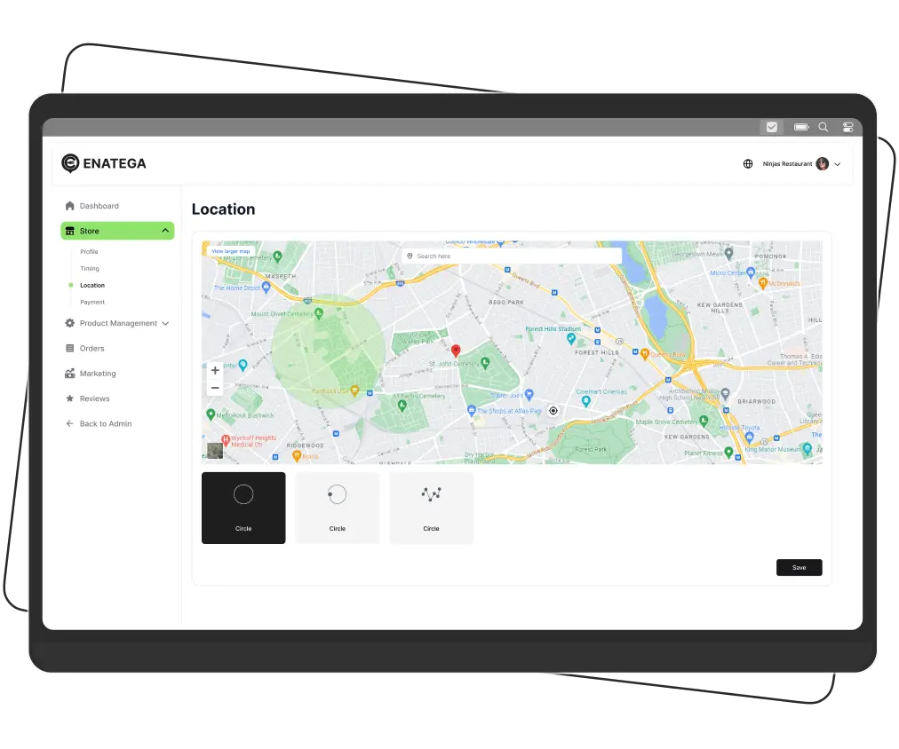 Store locations in a food delivery admin dashboard