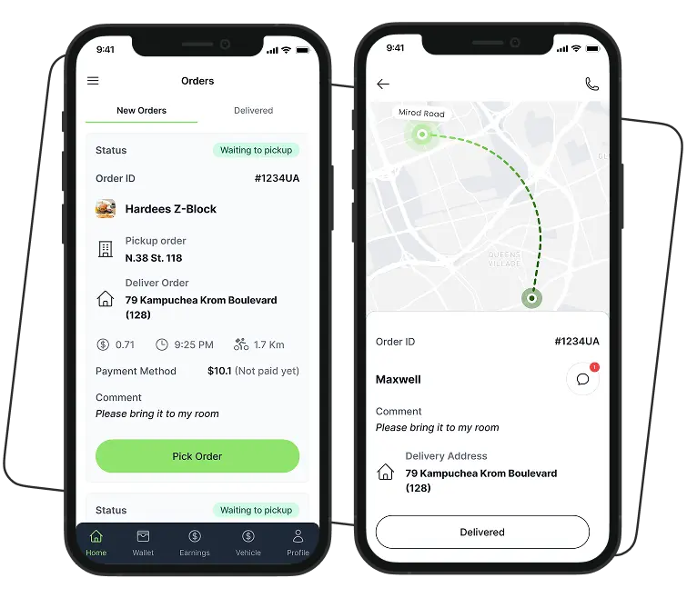 Food delivery order updates screen
